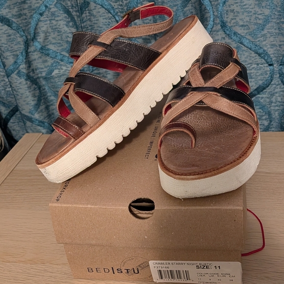 BedStu Crawler Leather Platform Sandals In Starry Night Lux Sz 11 In Box EUC - Picture 8 of 11